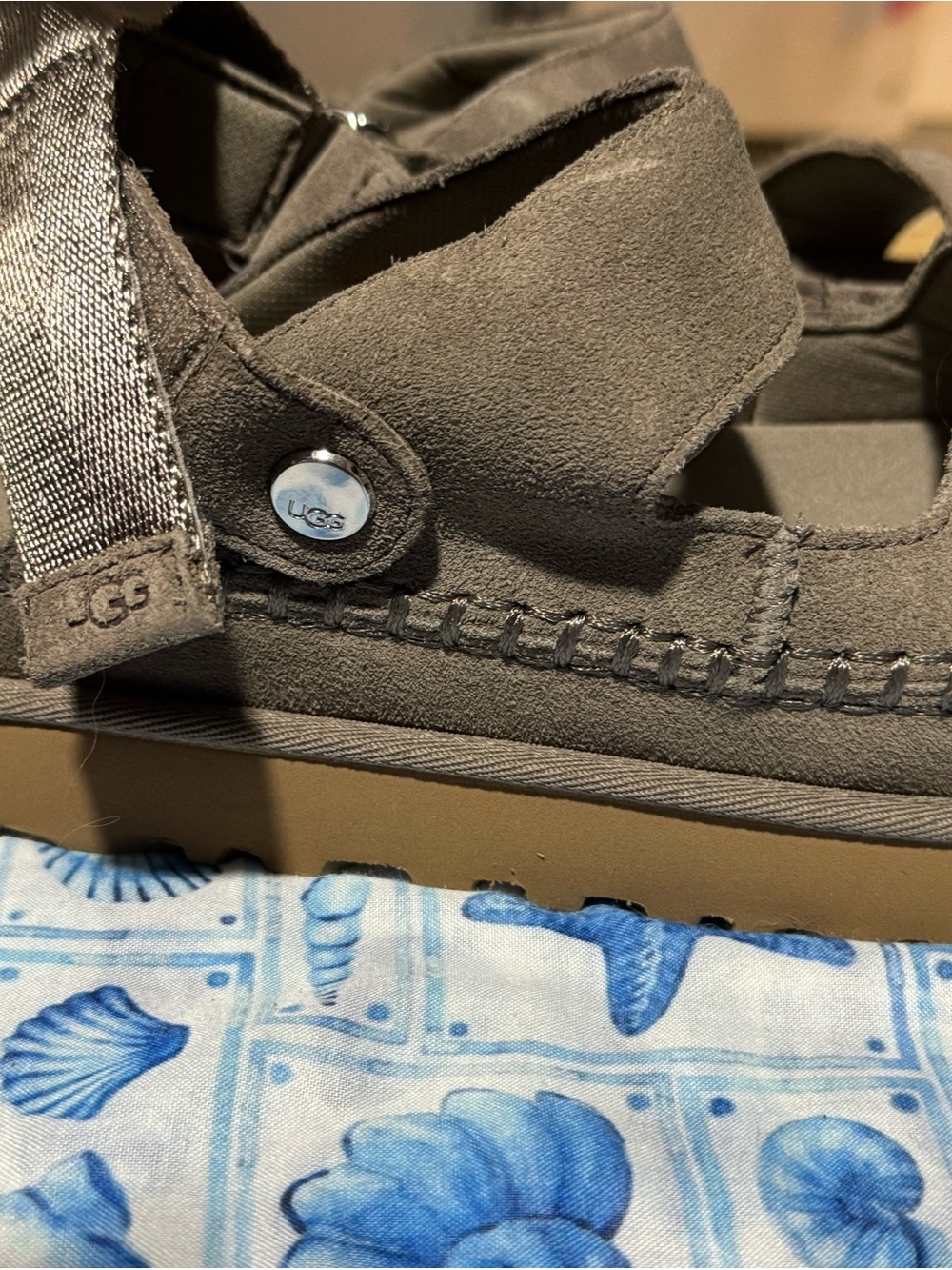 UGG Kids Gray Suede Closed-Toe Hook-and-Loop Sandal